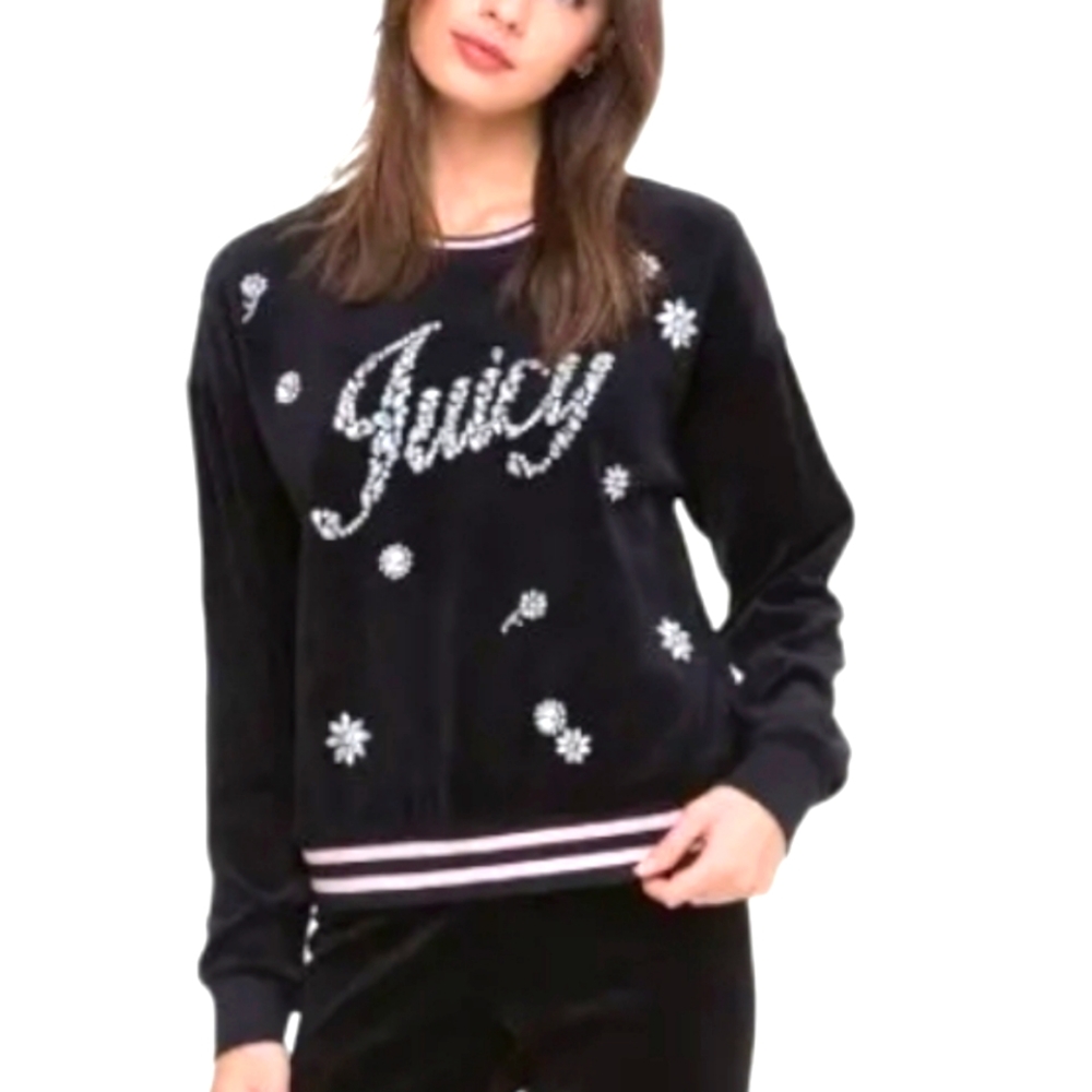 NWT Juicy Couture Black Label Crystal Embellished Velour Pullover